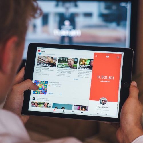 turned-on black tablet computer