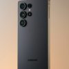 A dark gray samsung smartphone with multiple camera lenses.